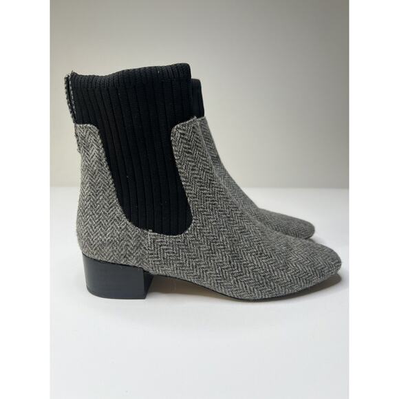 J.Crew Chelsea Boot Women's 8.5 Ribbed Shaft Grey Herringbone Wool Stacked Heel - Picture 1 of 10